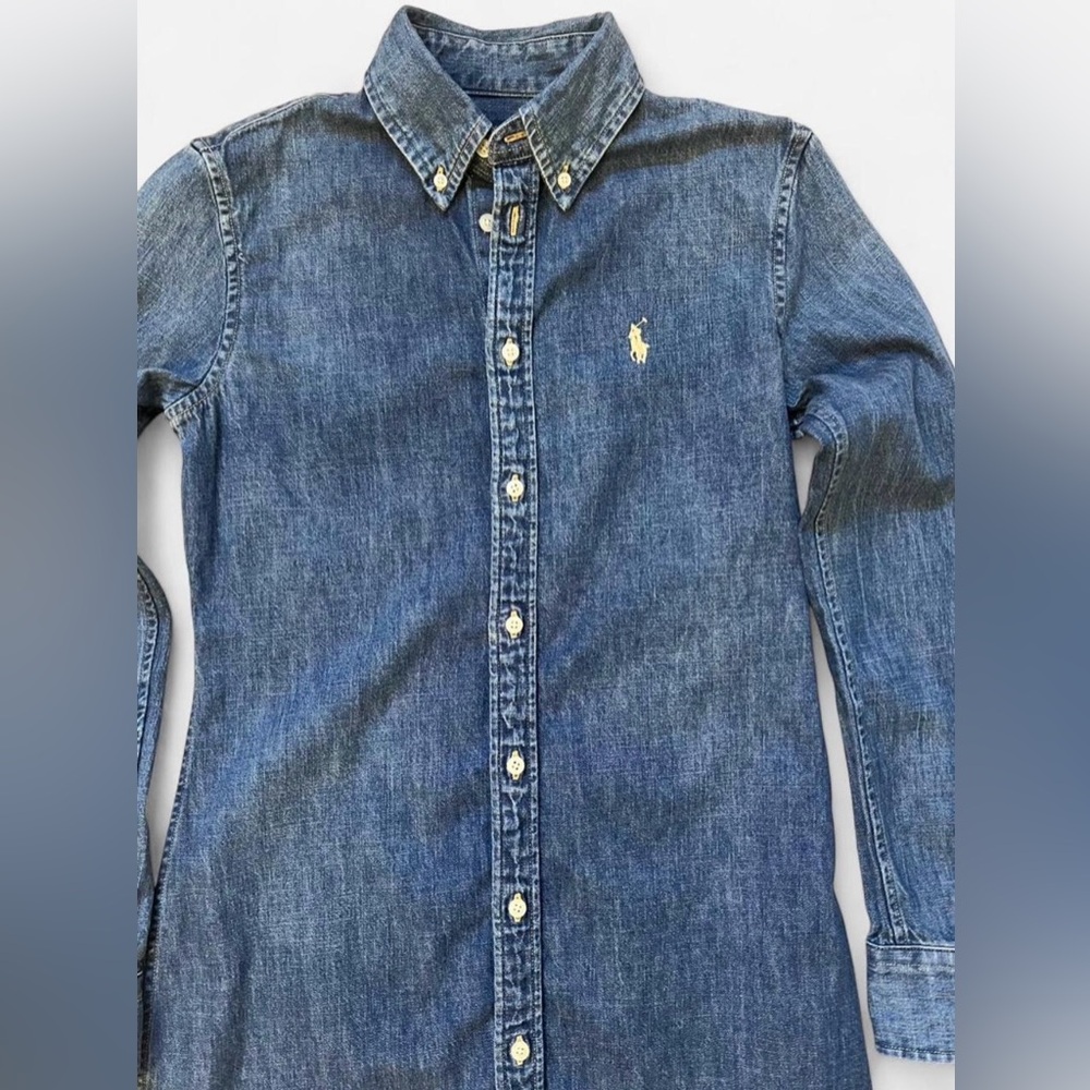 Ralph Lauren Blue Denim Button-Front Shirt Dress Preppy Women’s Size XS - Picture 2 of 6